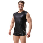 OH YEAH! -  BLACK MEN PU LEATHER SLEEVELESS T-SHIRT TOP X-LARGE BLACK