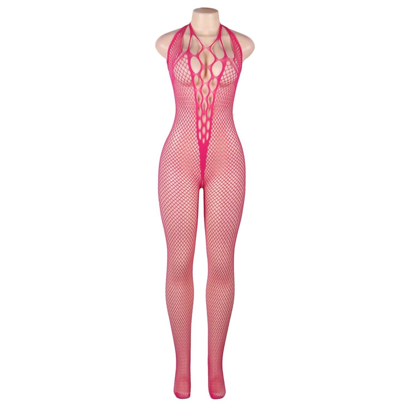 OH YEAH! -  HALTER SEXY NECK OPEN PINK NETTED BODYSTOCKING XS-M AS SHOWN