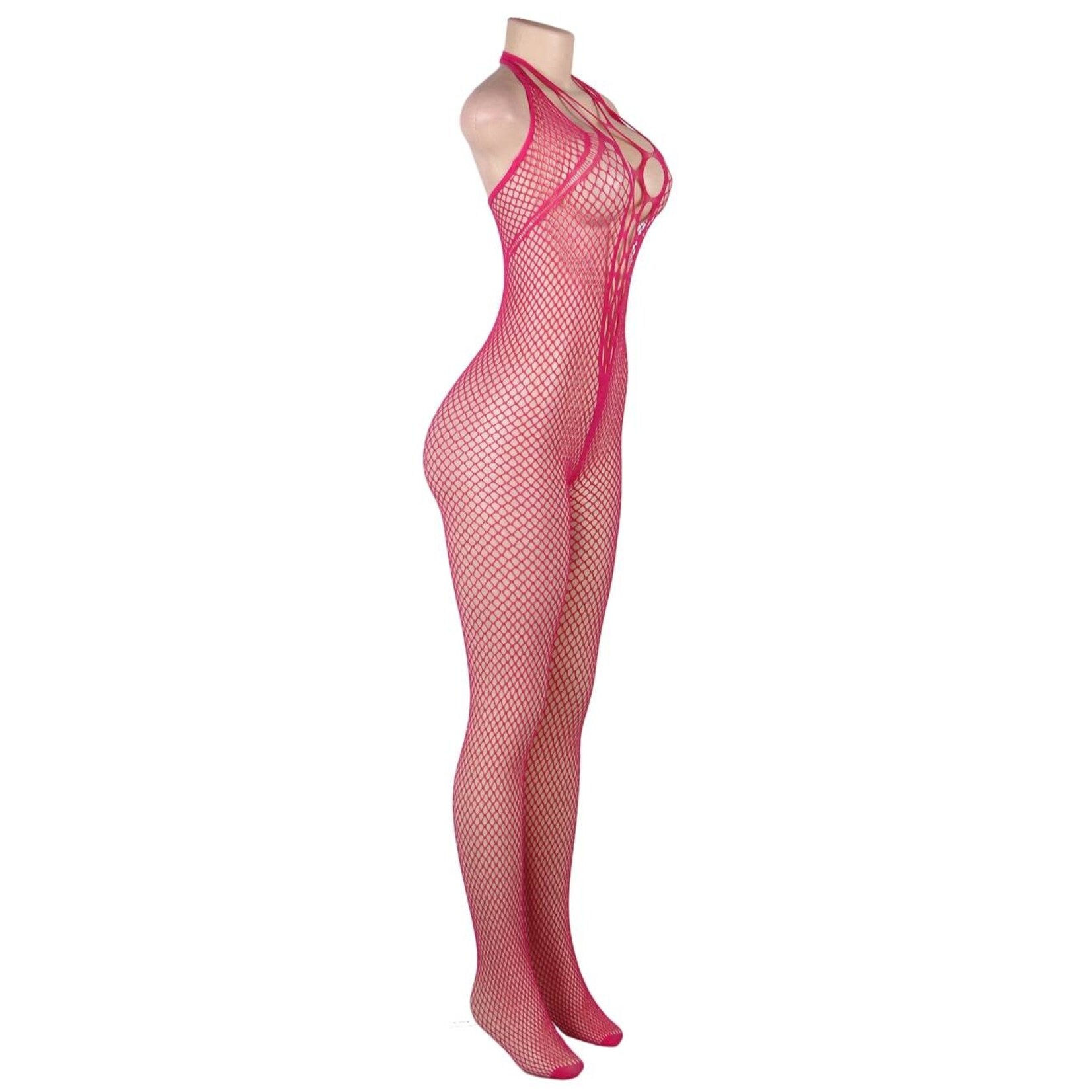 OH YEAH! -  HALTER SEXY NECK OPEN PINK NETTED BODYSTOCKING XS-M AS SHOWN