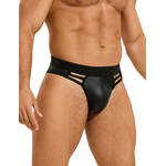 OH YEAH! -  BLACK SEXY PU LEATHER HOLLOW OUT MEN UNDERWEAR MEDIUM BLACK