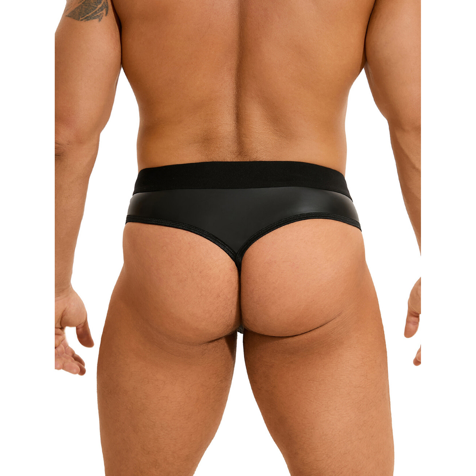 OH YEAH! -  BLACK SEXY PU LEATHER HOLLOW OUT MEN UNDERWEAR X-LARGE BLACK