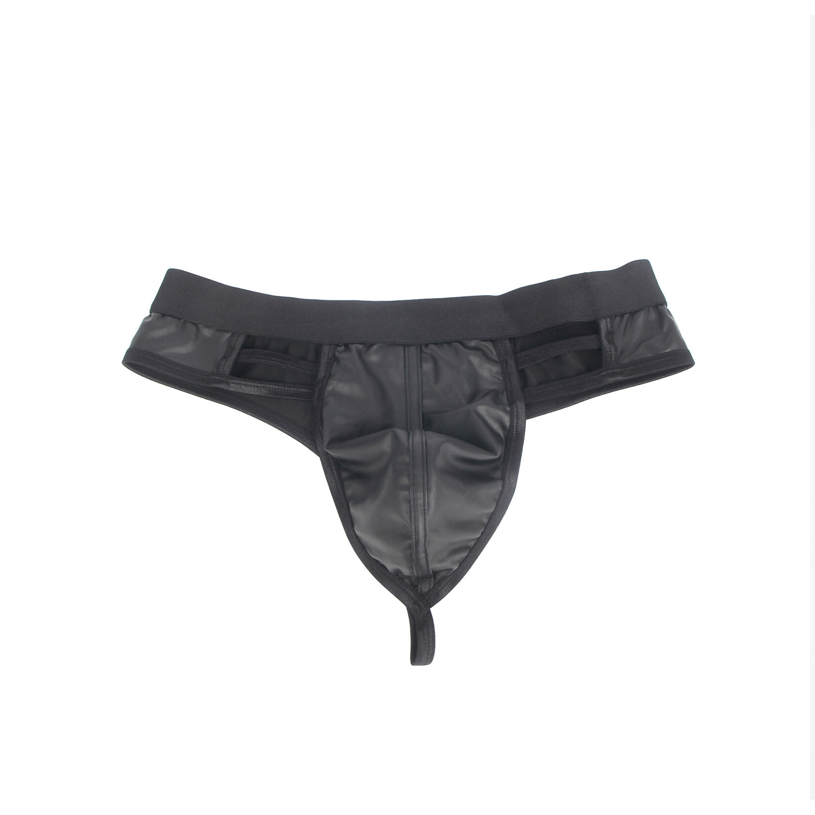 OH YEAH! -  BLACK SEXY PU LEATHER HOLLOW OUT MEN UNDERWEAR 2XL BLACK