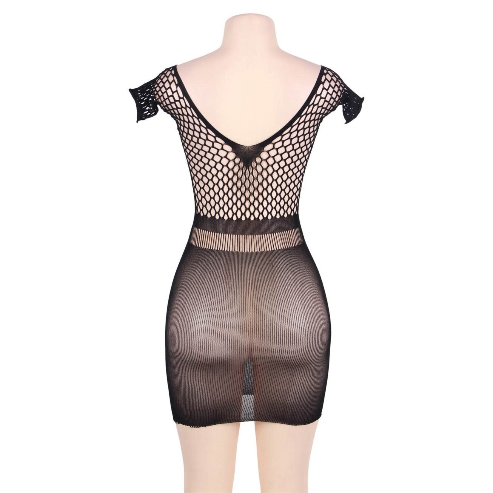 OH YEAH! -  PLUS SIZE CROTCHET MESH HOLLOW-OUT MINI CHEMISE DRESS L-2XL AS SHOWN