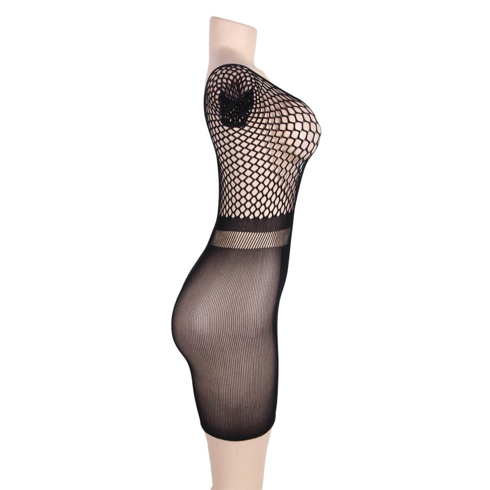 OH YEAH! -  PLUS SIZE CROTCHET MESH HOLLOW-OUT MINI CHEMISE DRESS L-2XL AS SHOWN