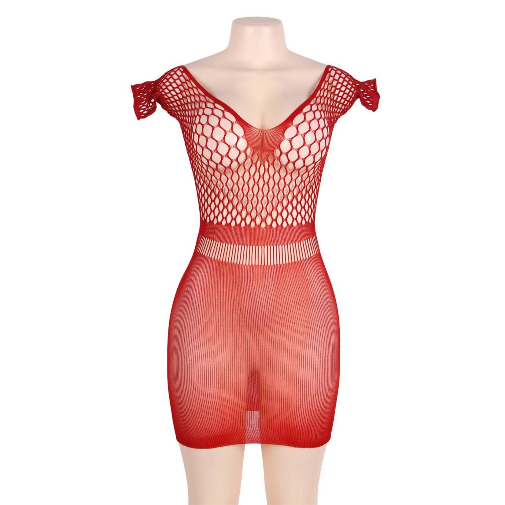 OH YEAH! -  CROTCHET MESH HOLLOW-OUT MINI CHEMISE RED DRESS XS-M AS SHOWN