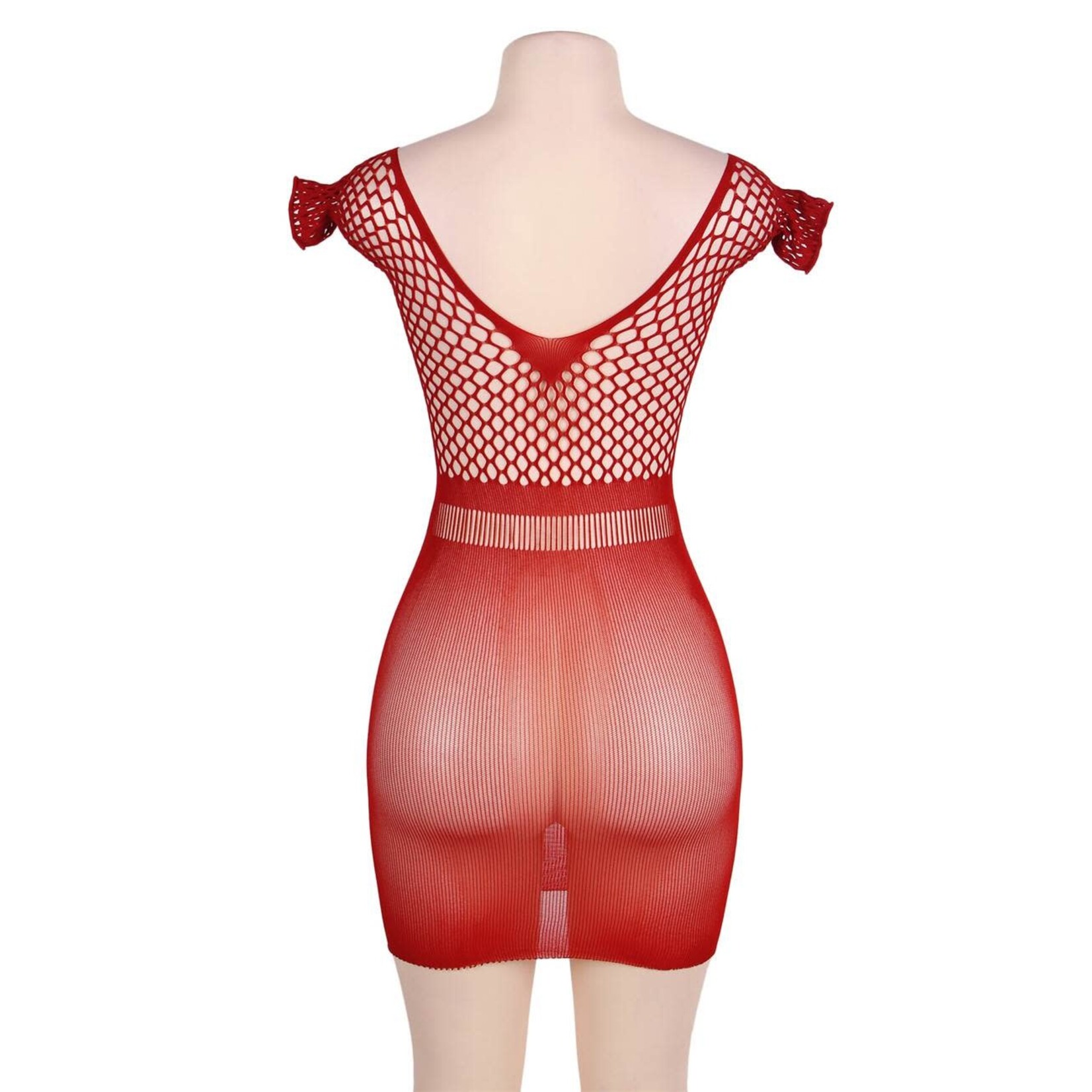 OH YEAH! -  CROTCHET MESH HOLLOW-OUT MINI CHEMISE RED DRESS XS-M AS SHOWN