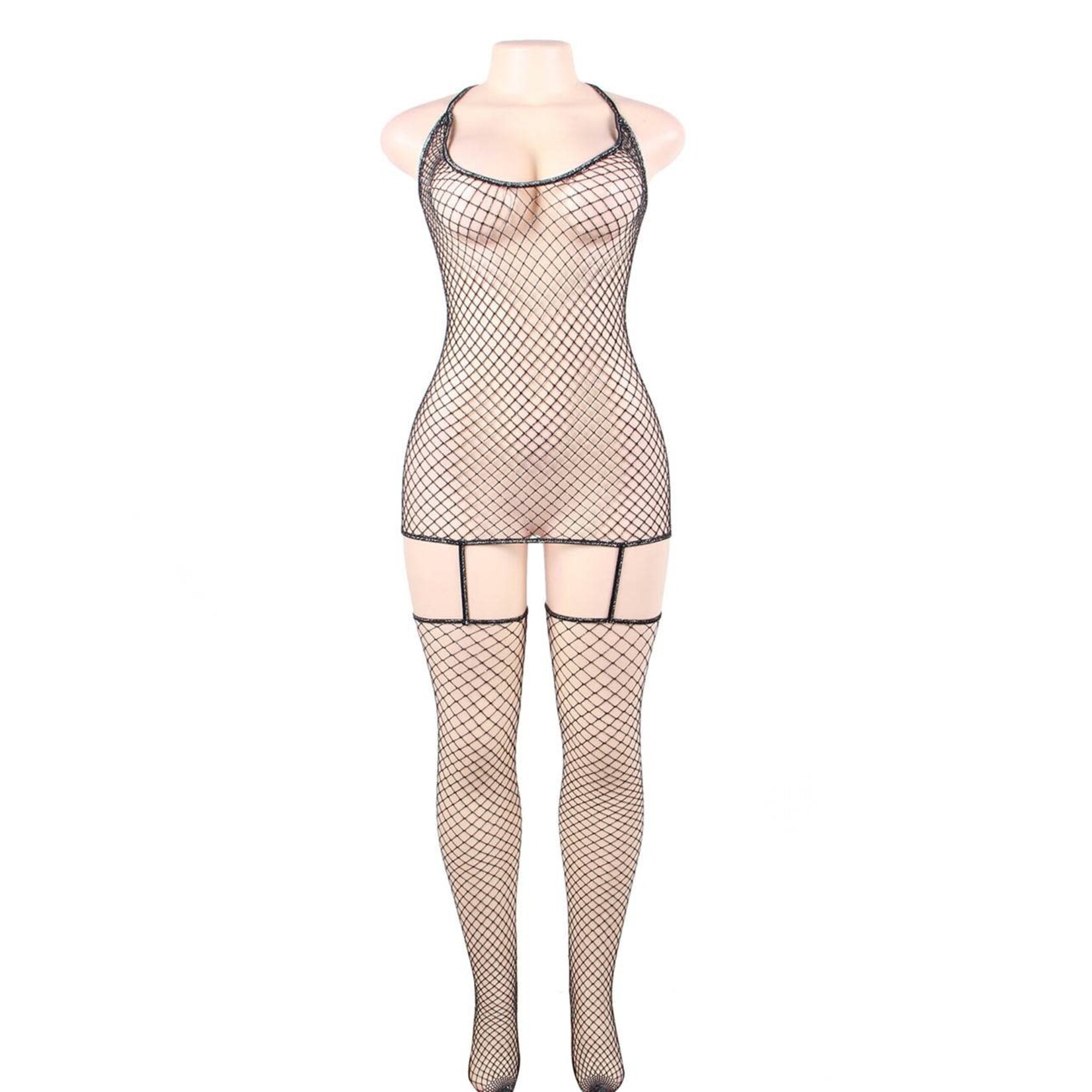 OH YEAH! -  PLUS SIZE FASHION SPARKLE FISHNET BODYSTOCKING L-2XL AS SHOWN