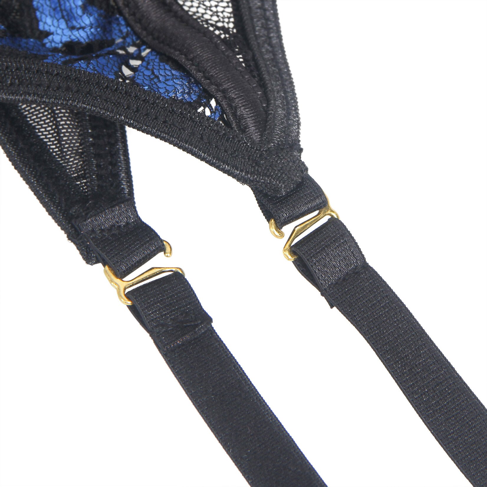 OH YEAH! -  BLUE SEXY EMBROIDERED LACE GARTER LINGERIE SET MEDIUM BLUE