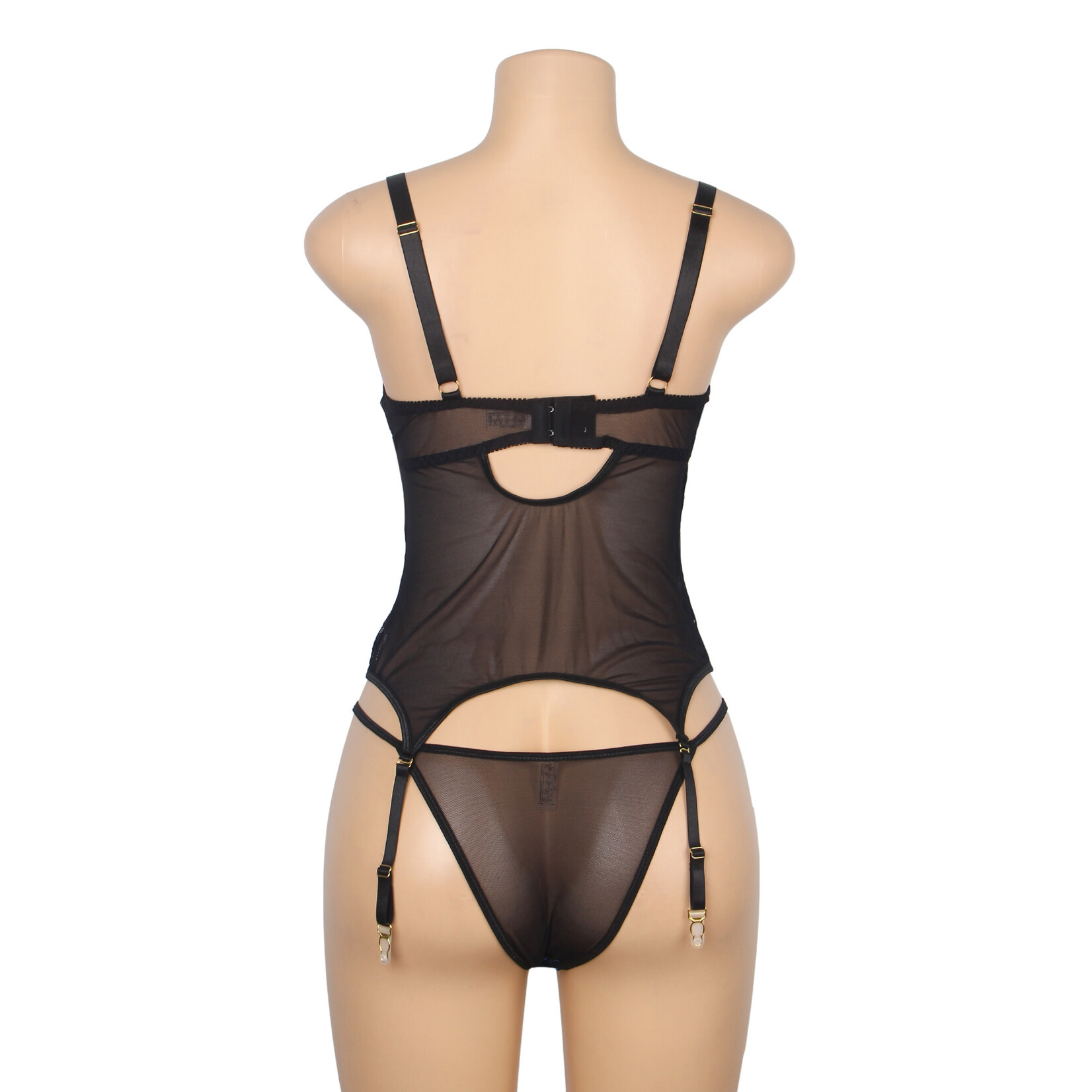 OH YEAH! -  BLUE SEXY EMBROIDERED LACE GARTER LINGERIE SET X-LARGE BLUE