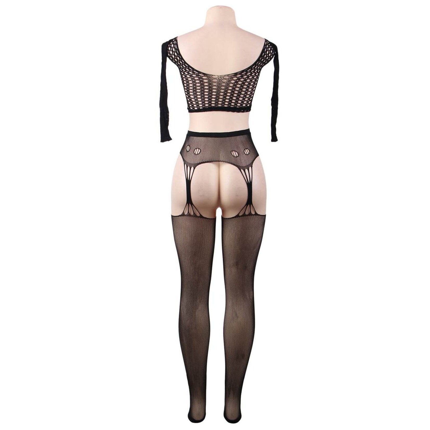 OH YEAH! -  PLUS SIZE LONG SLEEVE SPLIT SEXY FISHNET BODYSTOCKING L-2XL AS SHOWN