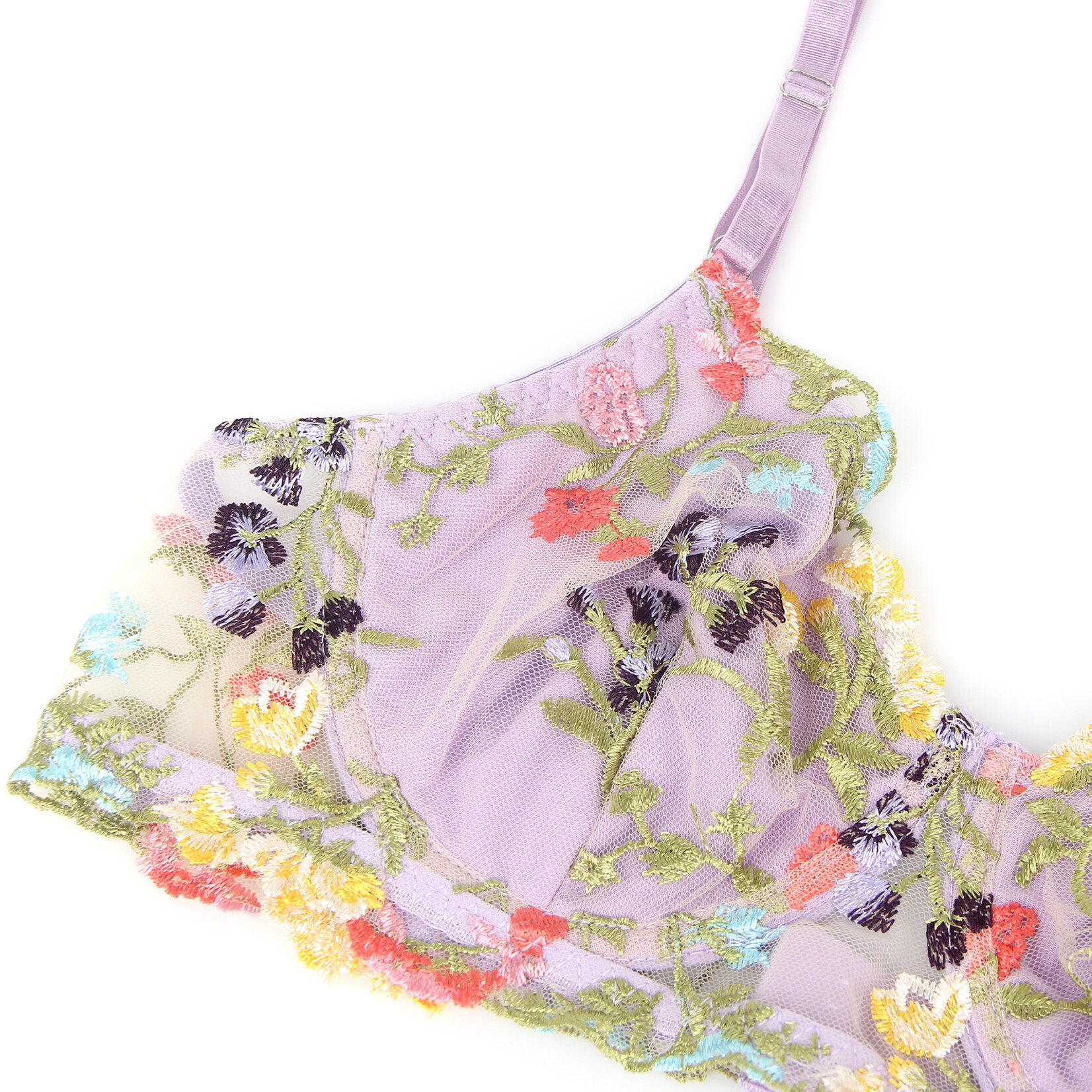 OH YEAH! -  PURPLE SEXY MESH FLORAL EMBROIDERY BRA SET X-LARGE PURPLE