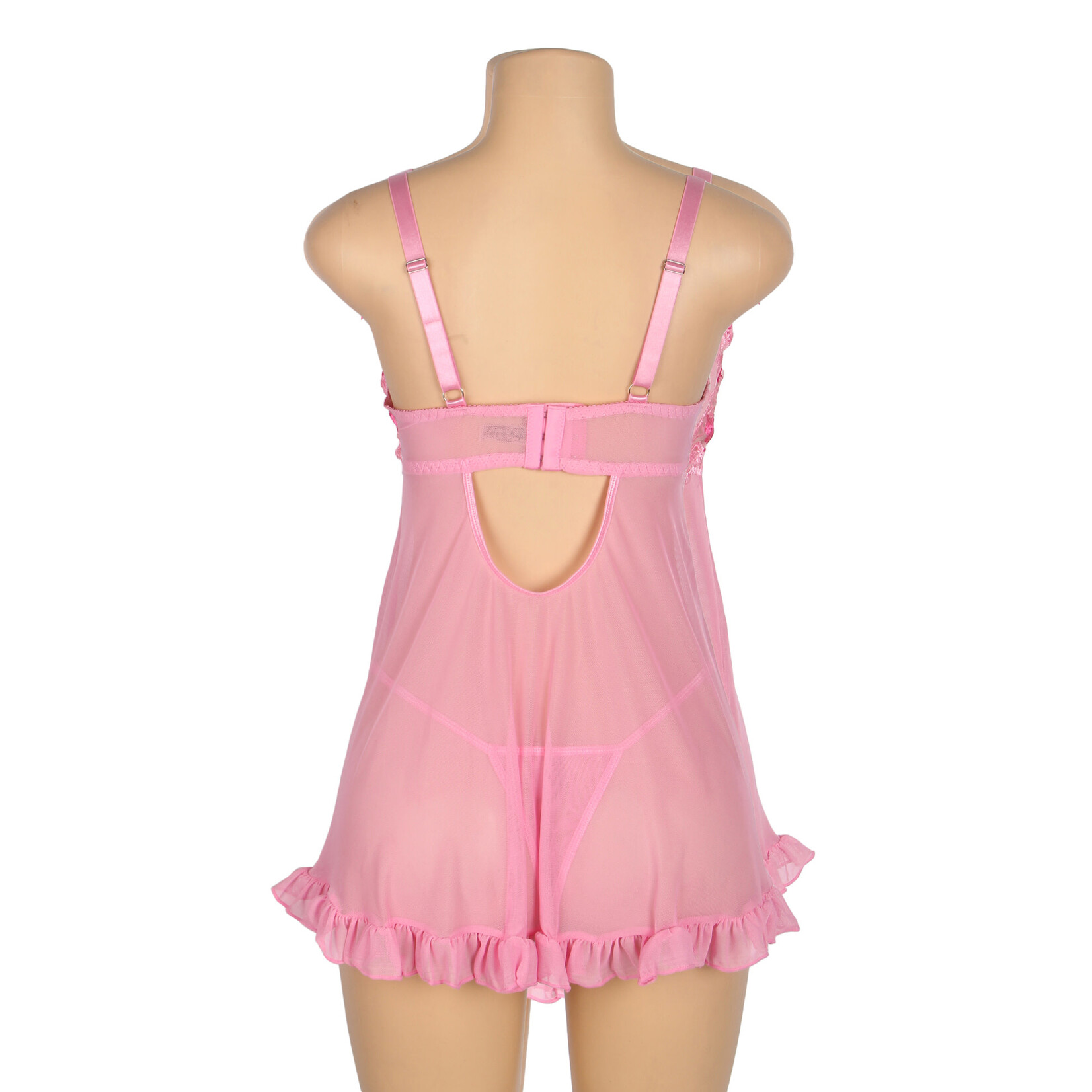 OH YEAH! -  PINK SEXY MESH EMBROIDERY LACE LIFT BRA SUSPENDER NIGHTDRESS SMALL PINK