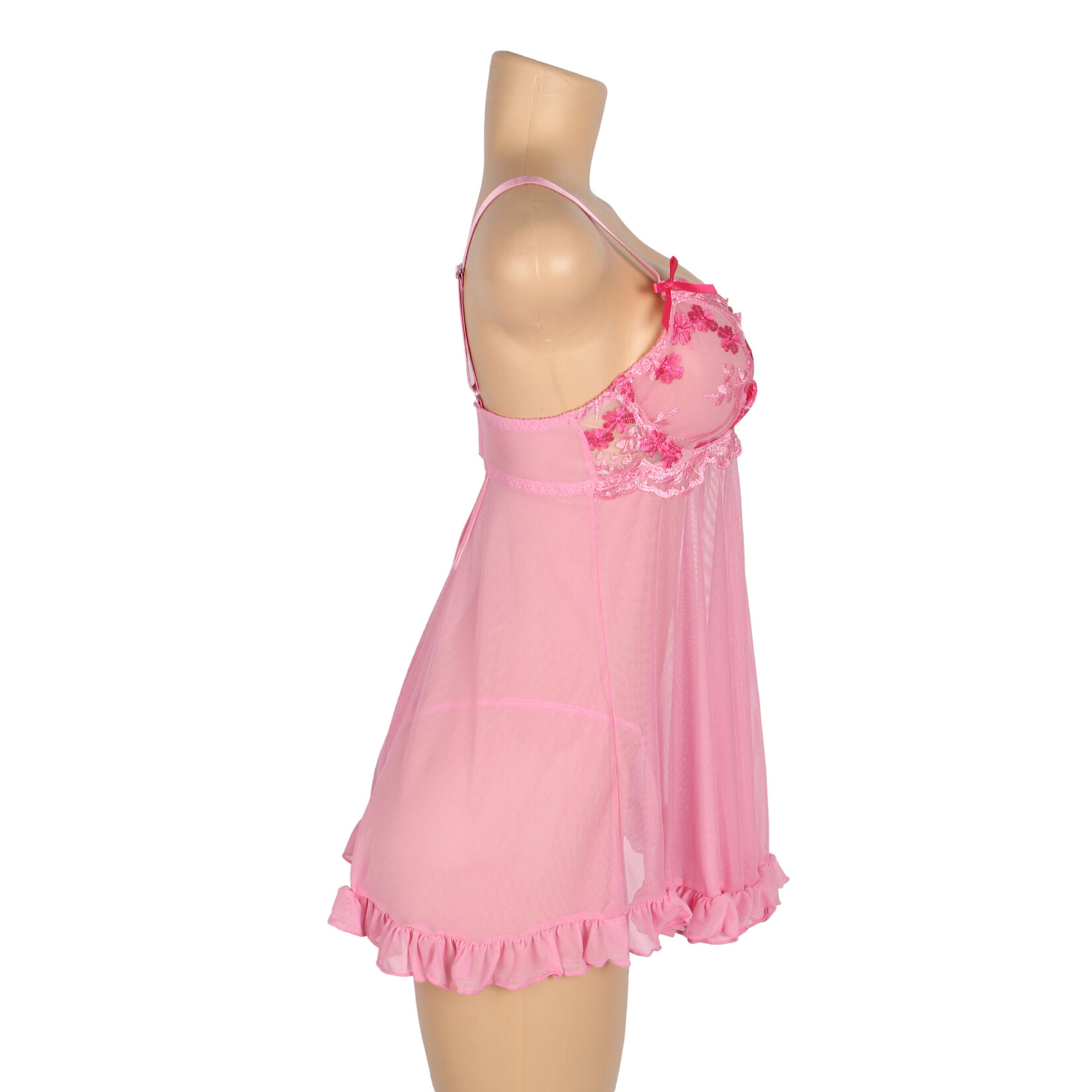 OH YEAH! -  PINK SEXY MESH EMBROIDERY LACE LIFT BRA SUSPENDER NIGHTDRESS SMALL PINK