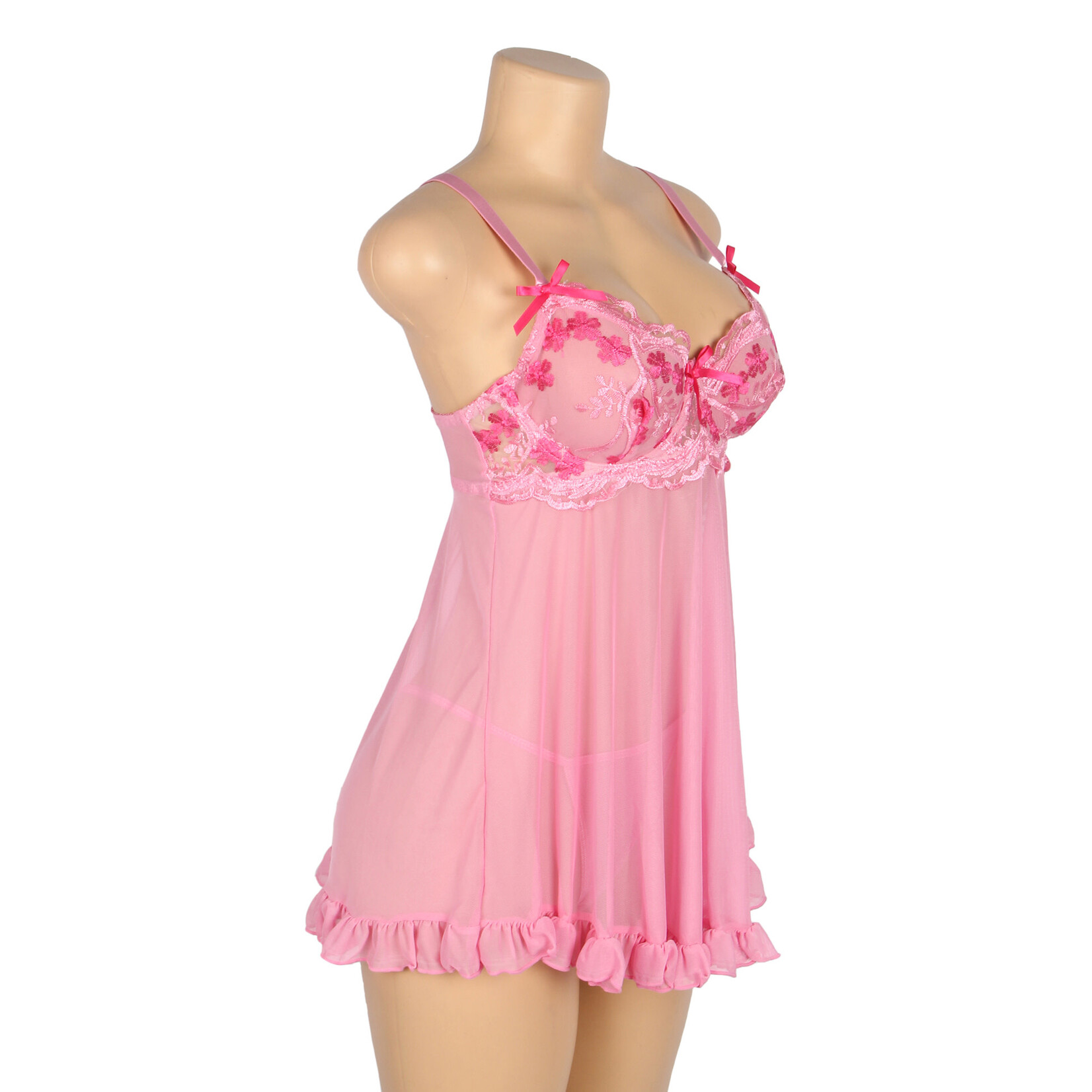 OH YEAH! -  PINK SEXY MESH EMBROIDERY LACE LIFT BRA SUSPENDER NIGHTDRESS MEDIUM PINK