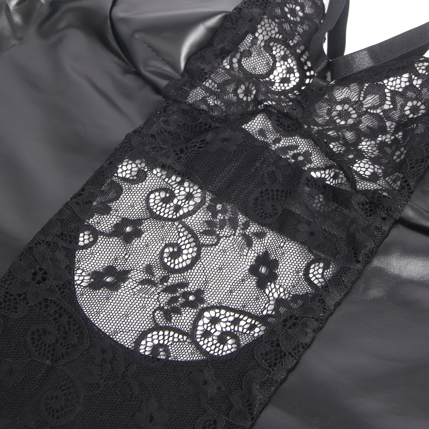 OH YEAH! -  BLACK PU FAUX LEATHER LACE SEXY LINGERIE MEDIUM BLACK