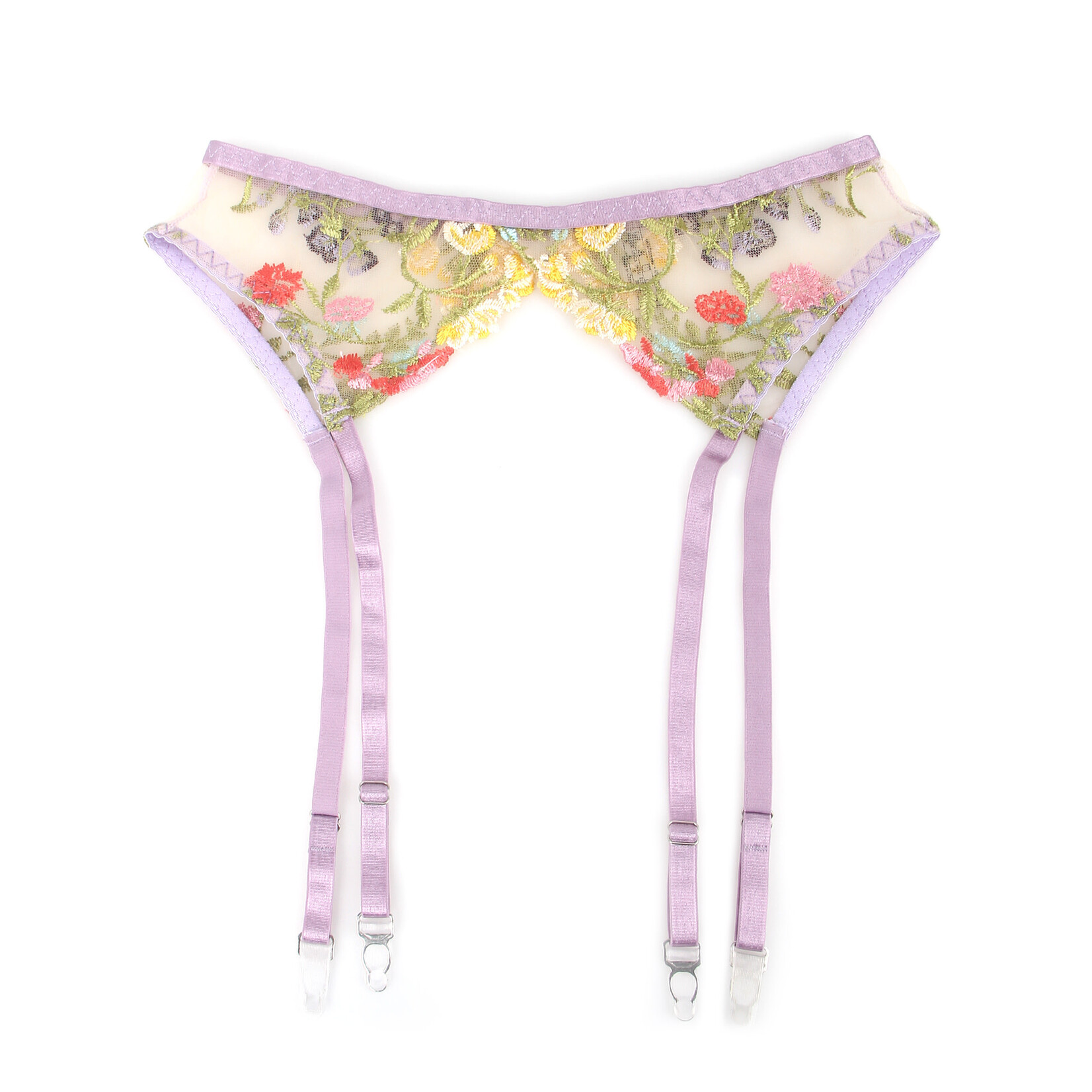 OH YEAH! -  PURPLE SEXY MESH EMBROIDERY FLORAL LACE BRA SET WITH GARTER LEG RINGS LARGE PURPLE