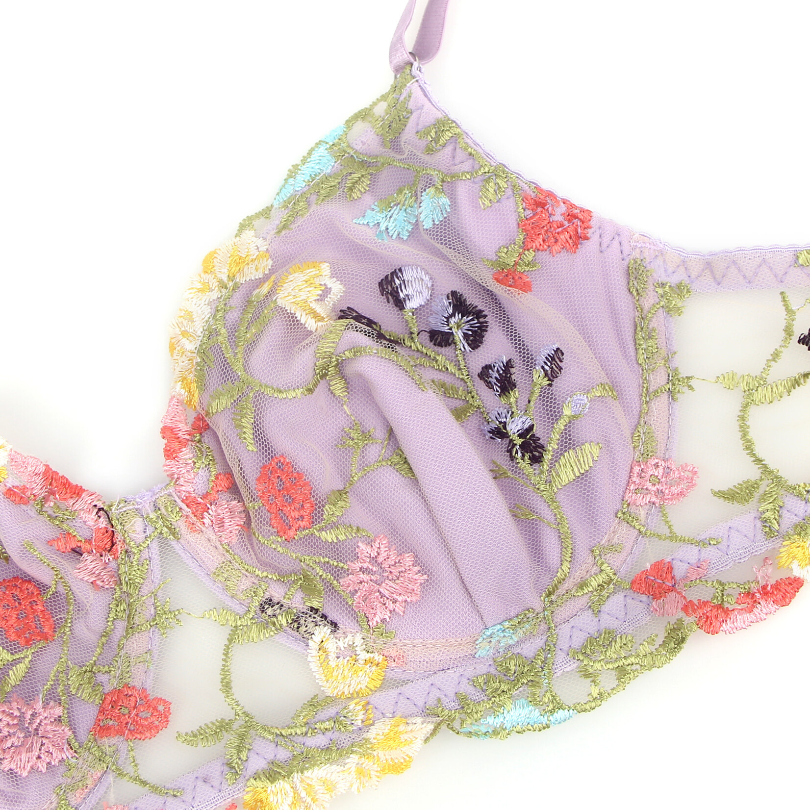 OH YEAH! -  PURPLE SEXY MESH EMBROIDERY FLORAL LACE BRA SET WITH GARTER LEG RINGS LARGE PURPLE