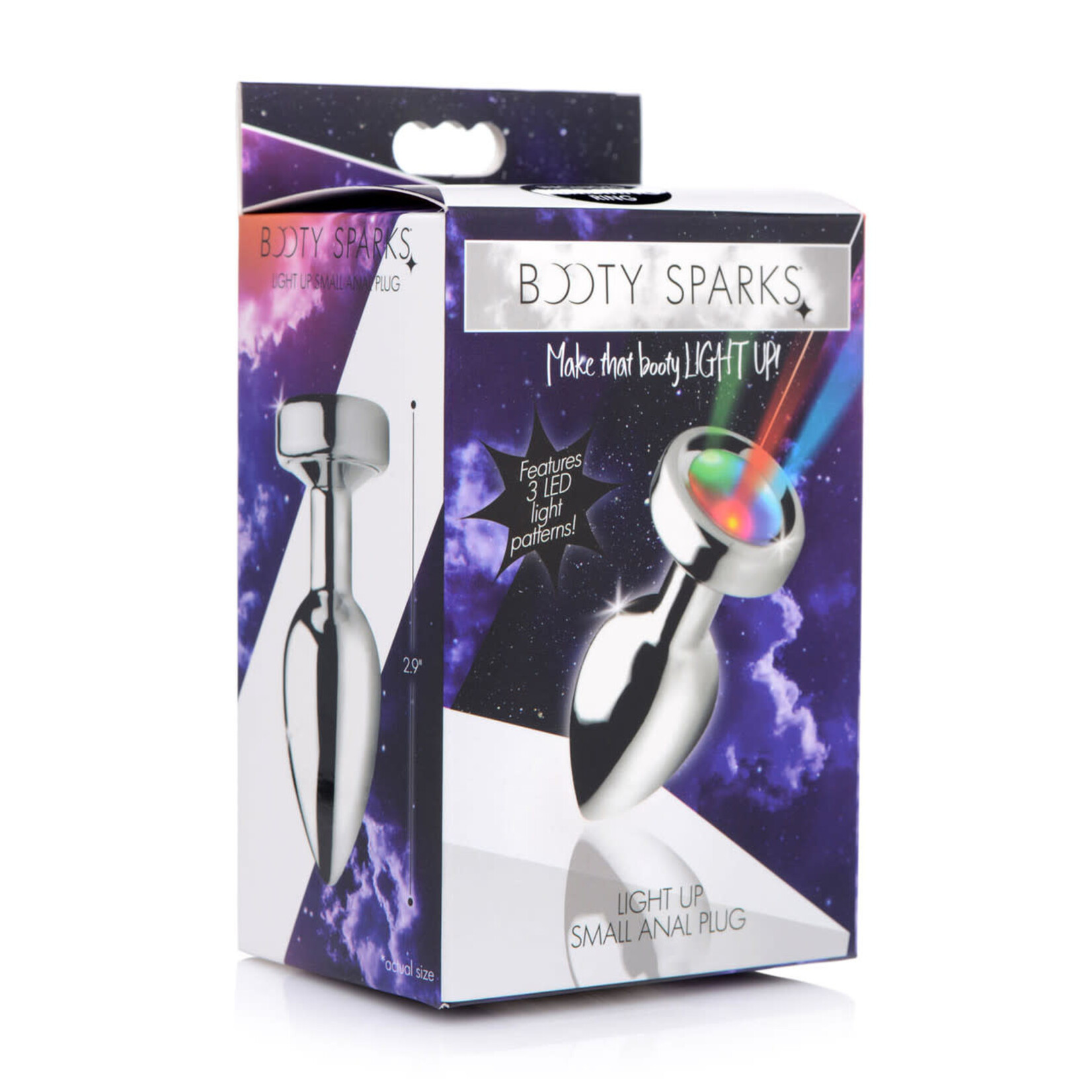 XR BRANDS BOOTY SPARKS SILVER LIGHT UP ANAL PLUG IN SMALL SMALL