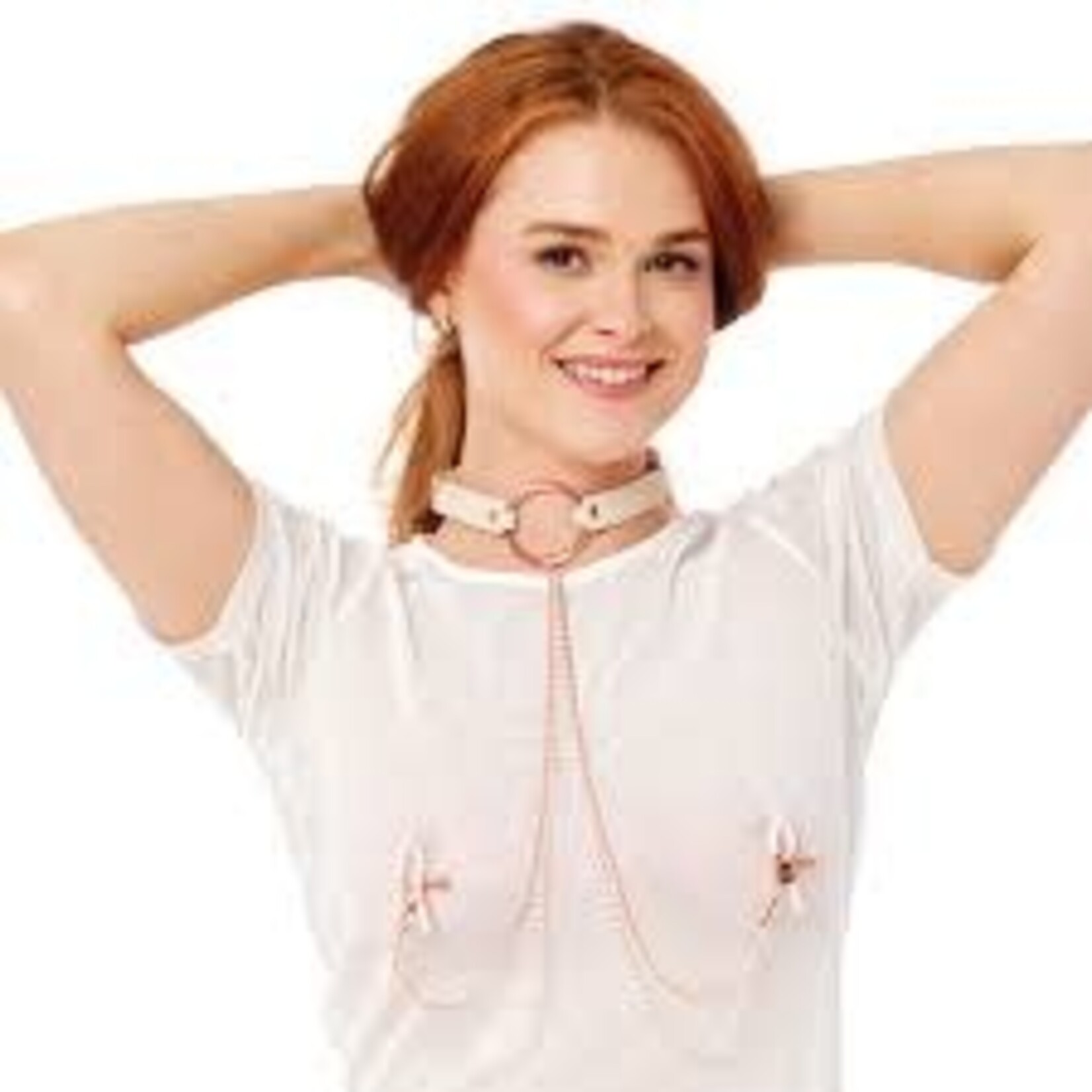 SEX & MISCHIEF S&M PEACHES 'N CREAME COLLAR WITH NIPPLE CLAMPS