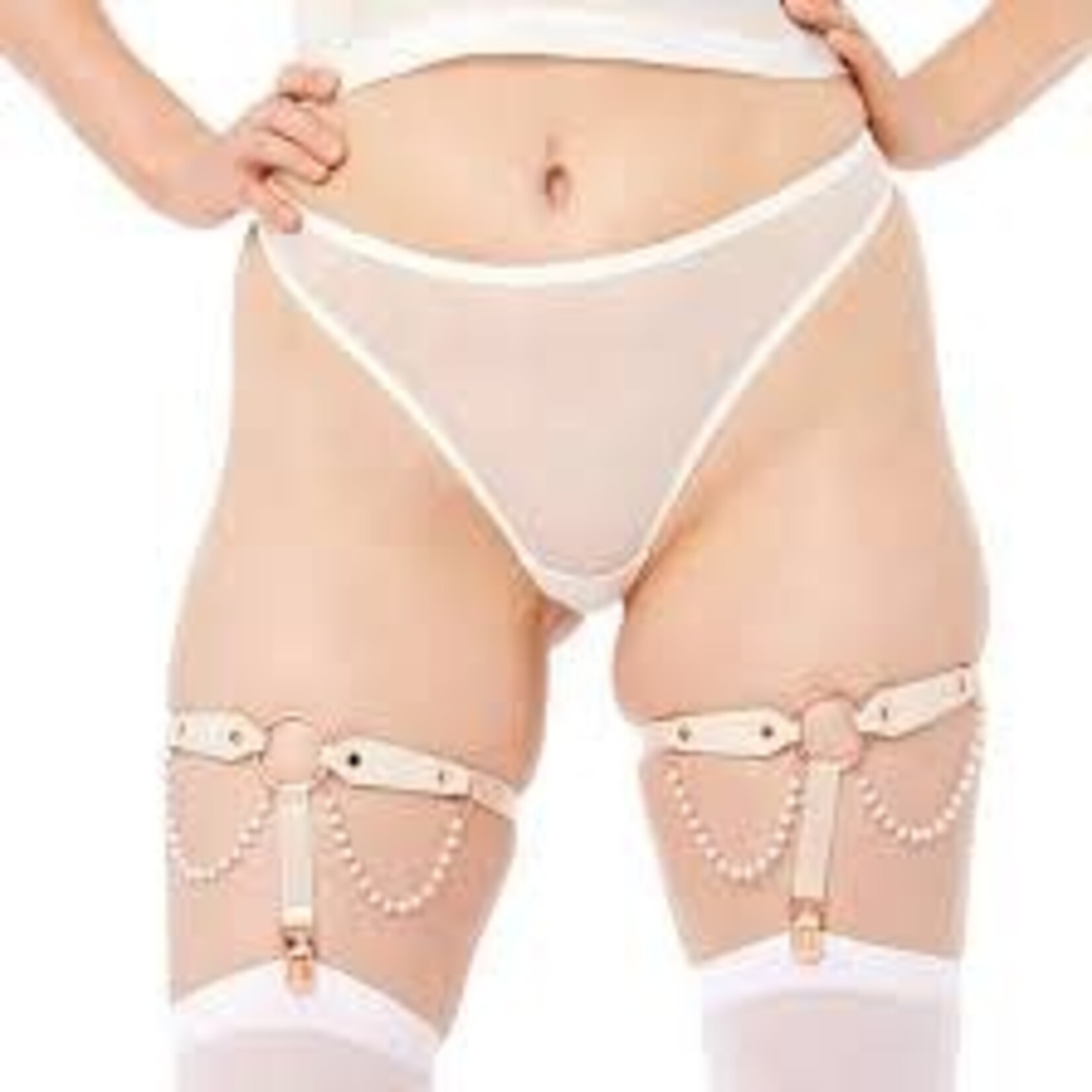 SEX & MISCHIEF S&M PEACHES 'N CREAME PEARL GARTERS