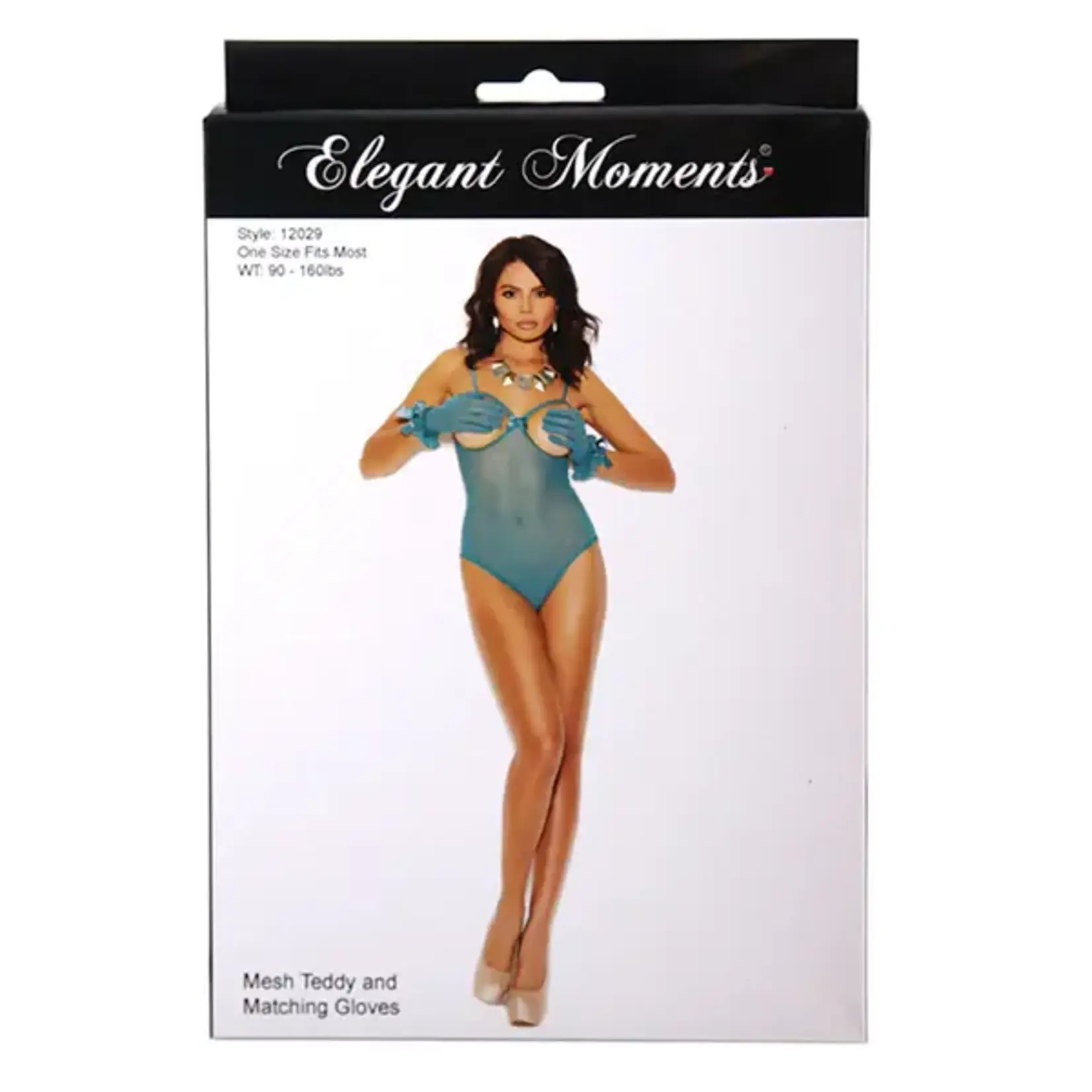 ELEGANT MOMENTS ELEGANT MOMENTS - MESH TEDDY AND MATCHING GLOVES - GREEN