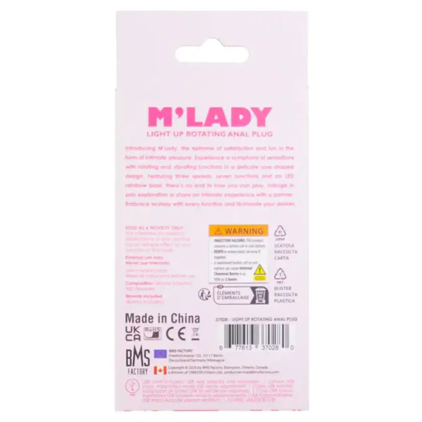 M'LADY LIGHT UP ROTATING ANAL PLUG - PINK