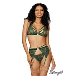 DREAMGIRL LINGERIE DREAMGIRL METALLIC 3PC SET GREEN O/S