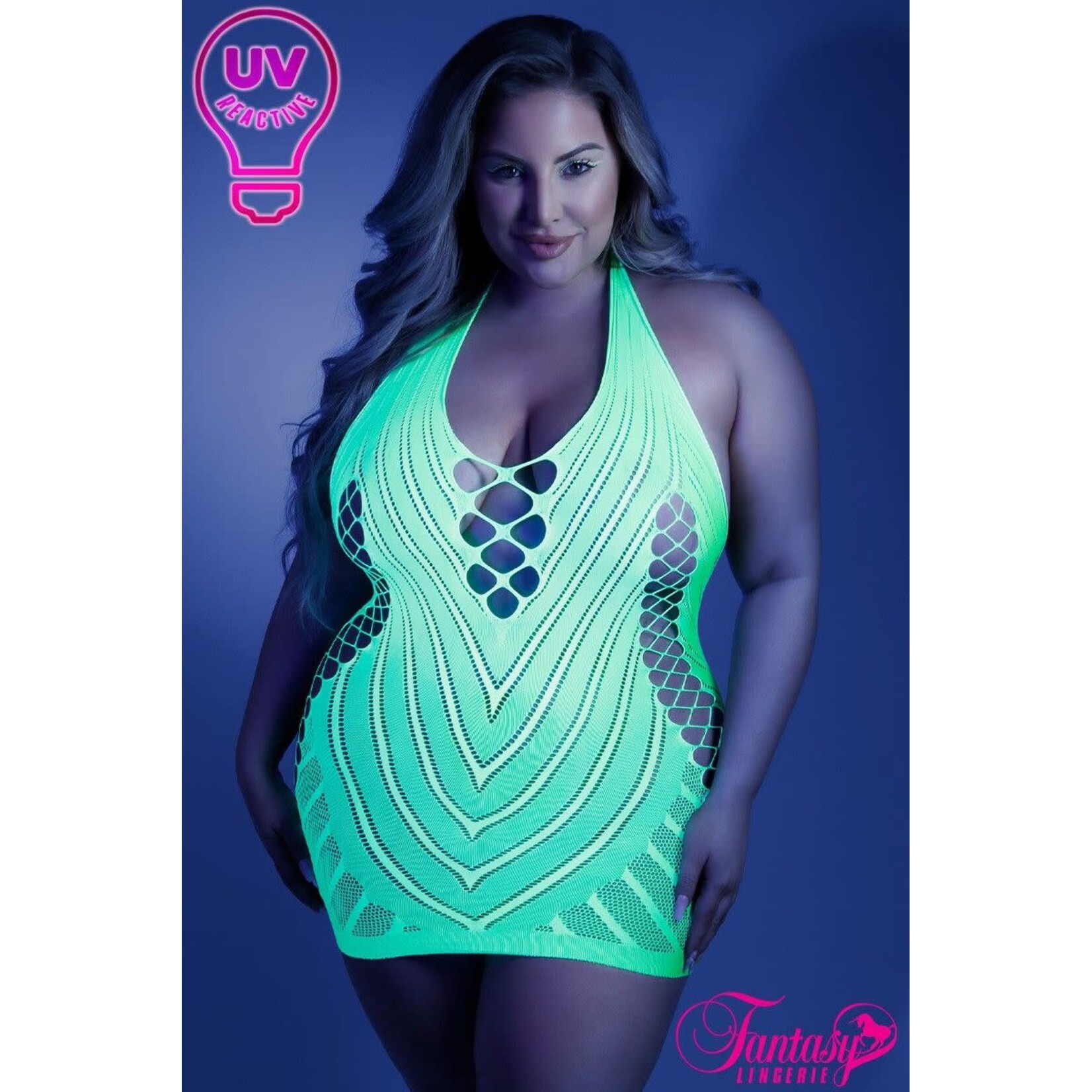 FANTASY LINGERIE FANTASY LINGERIE GLOW CHEMISE NEON GREEN QUEEN