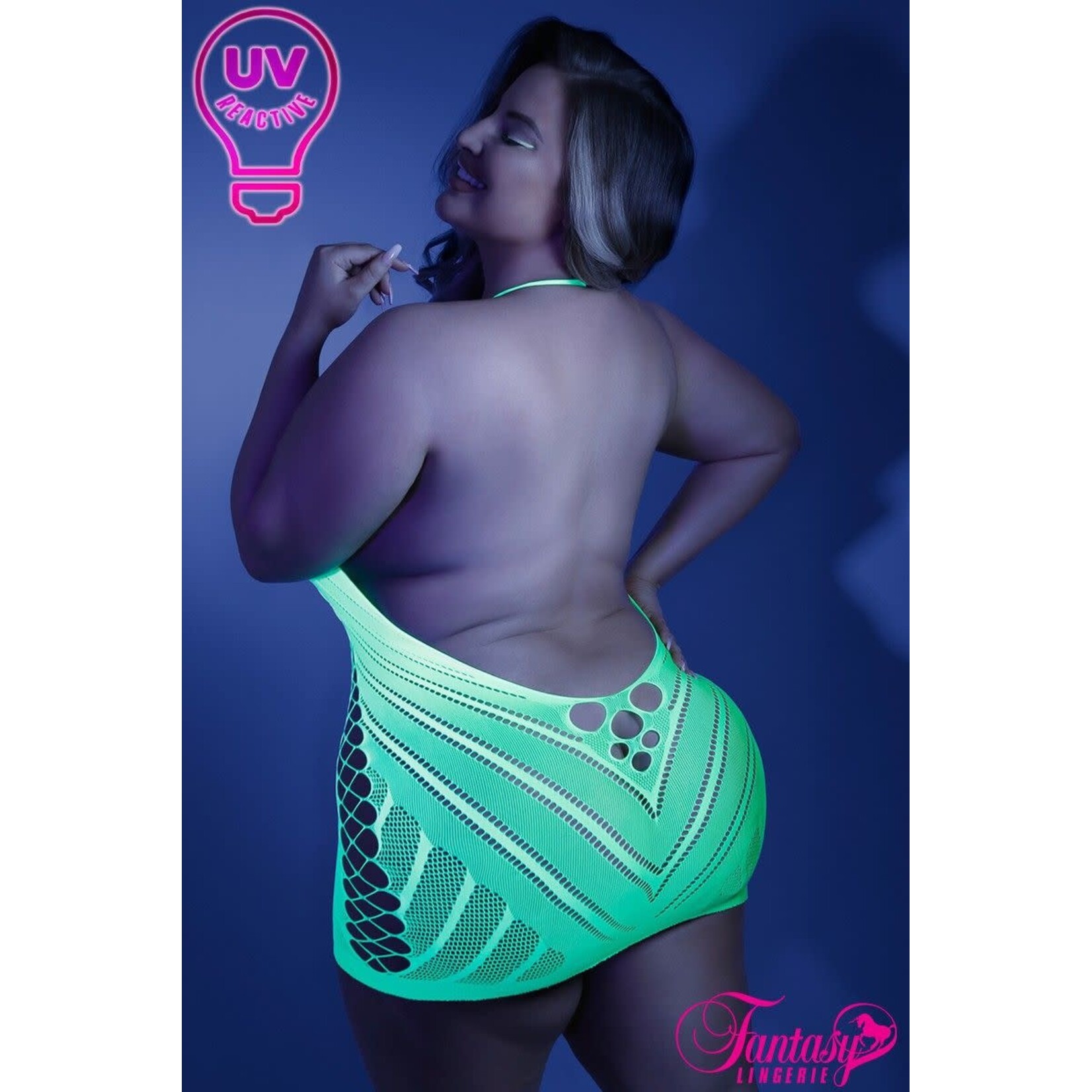 FANTASY LINGERIE FANTASY LINGERIE GLOW CHEMISE NEON GREEN QUEEN