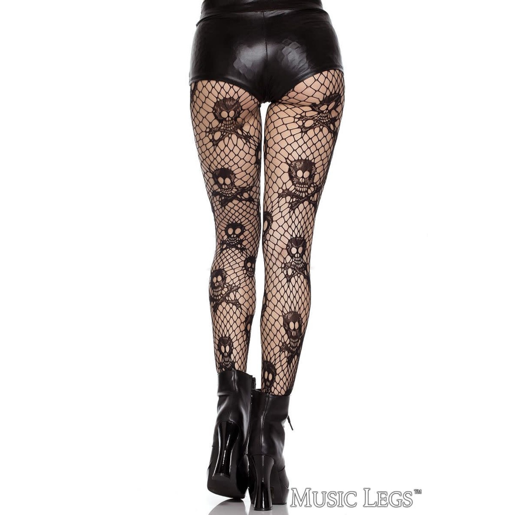 MUSIC LEGS MUSIC LEGS CROSSBONES NET PANTYHOSE BLACK O/S
