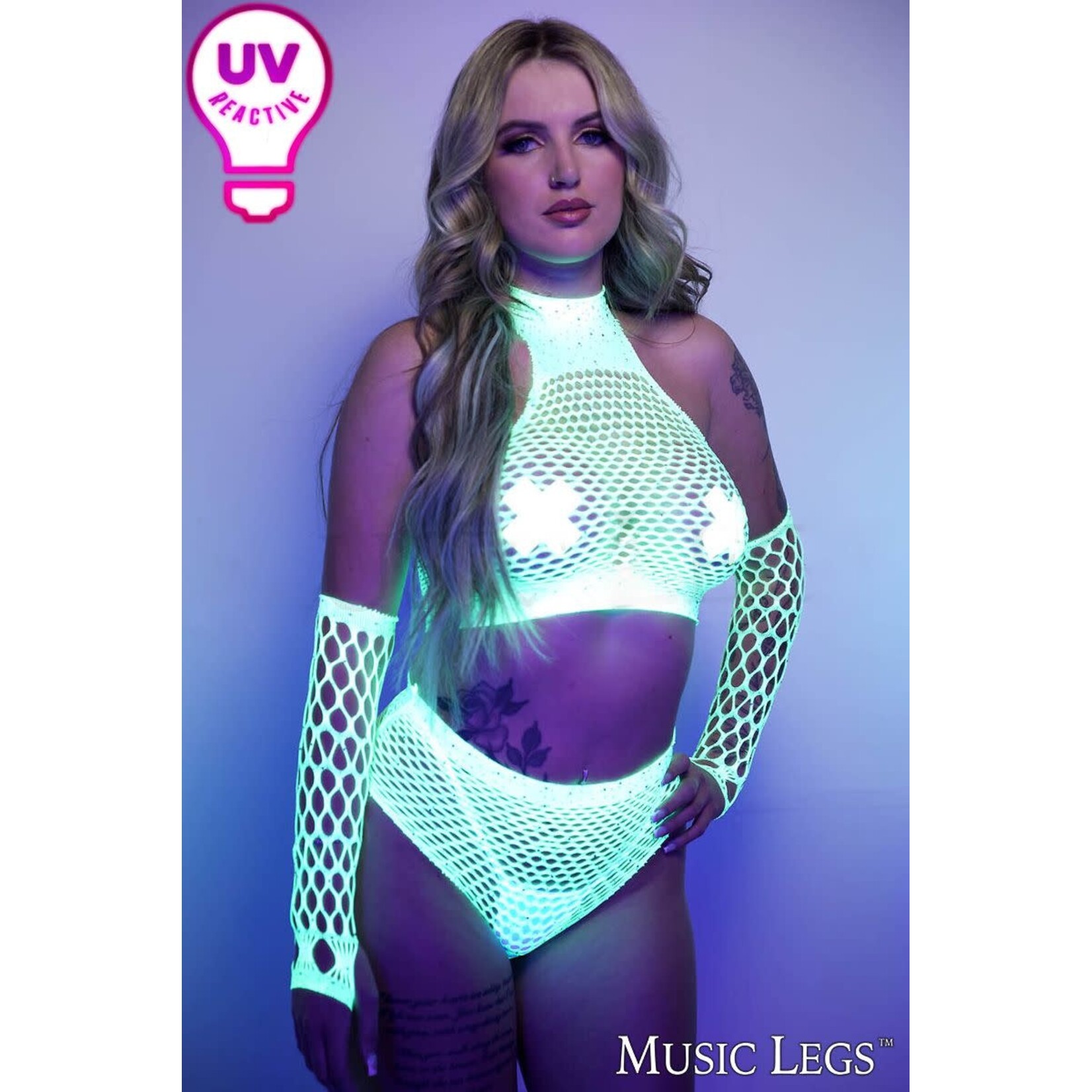 MUSIC LEGS MUSIC LEGS RHINESTONE NET 3PC NEON GREEN O/S