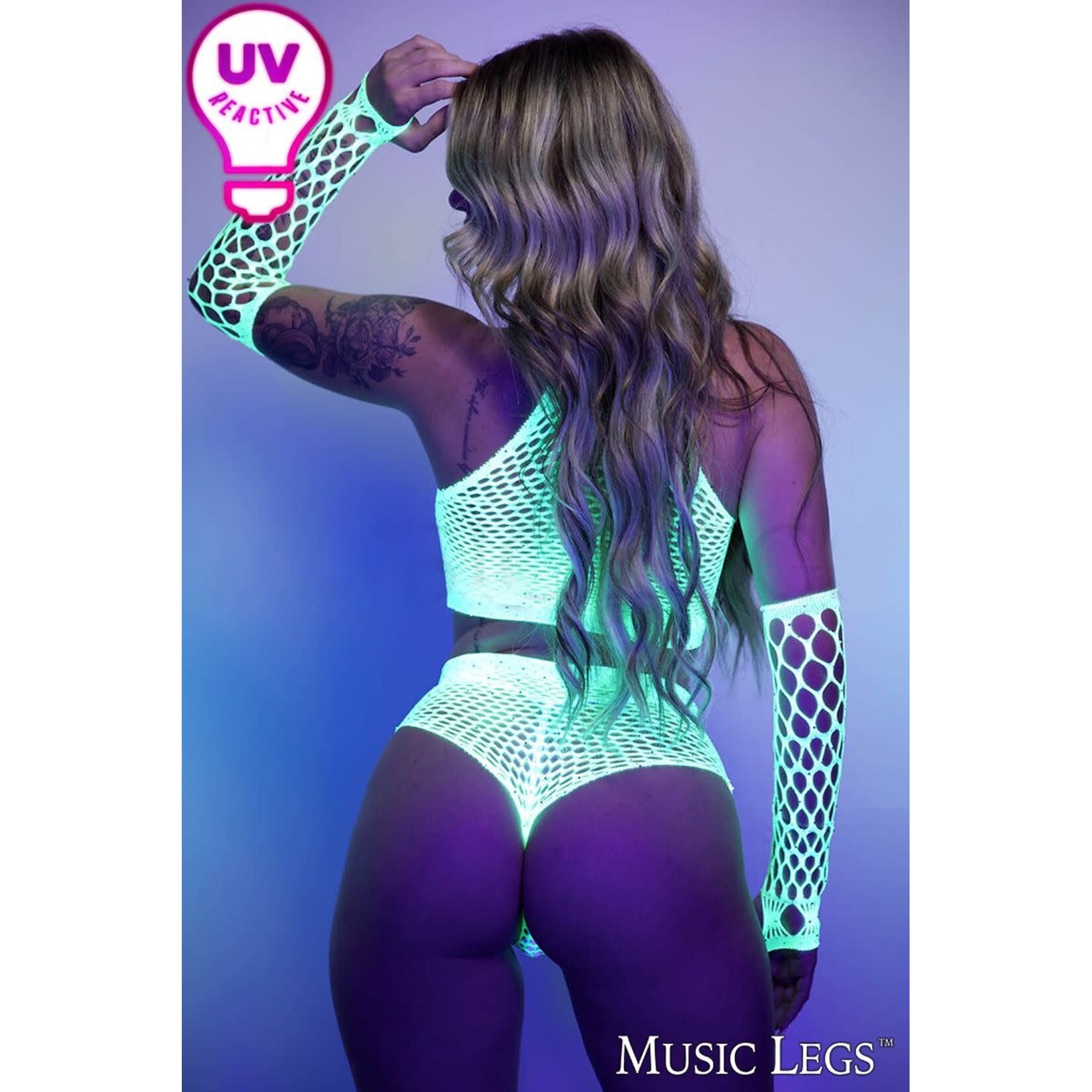 MUSIC LEGS MUSIC LEGS RHINESTONE NET 3PC NEON GREEN O/S