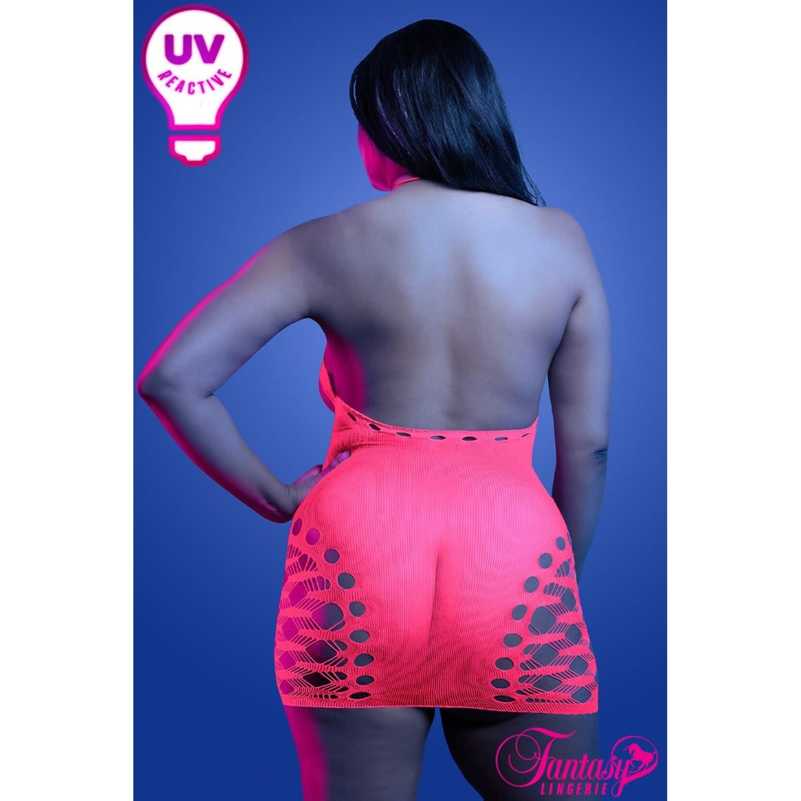 FANTASY LINGERIE FANTASY LINGERIE UV REACTIVE DRESS NEON PINK QUEEN