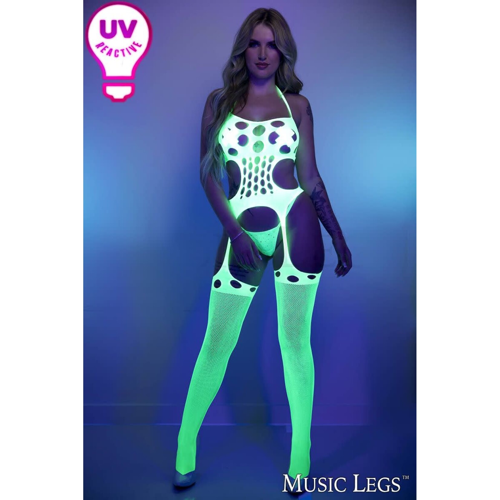 MUSIC LEGS MUSIC LEGS ROUND CUTOUT BODYSTOCKING NEON GREEN O/S