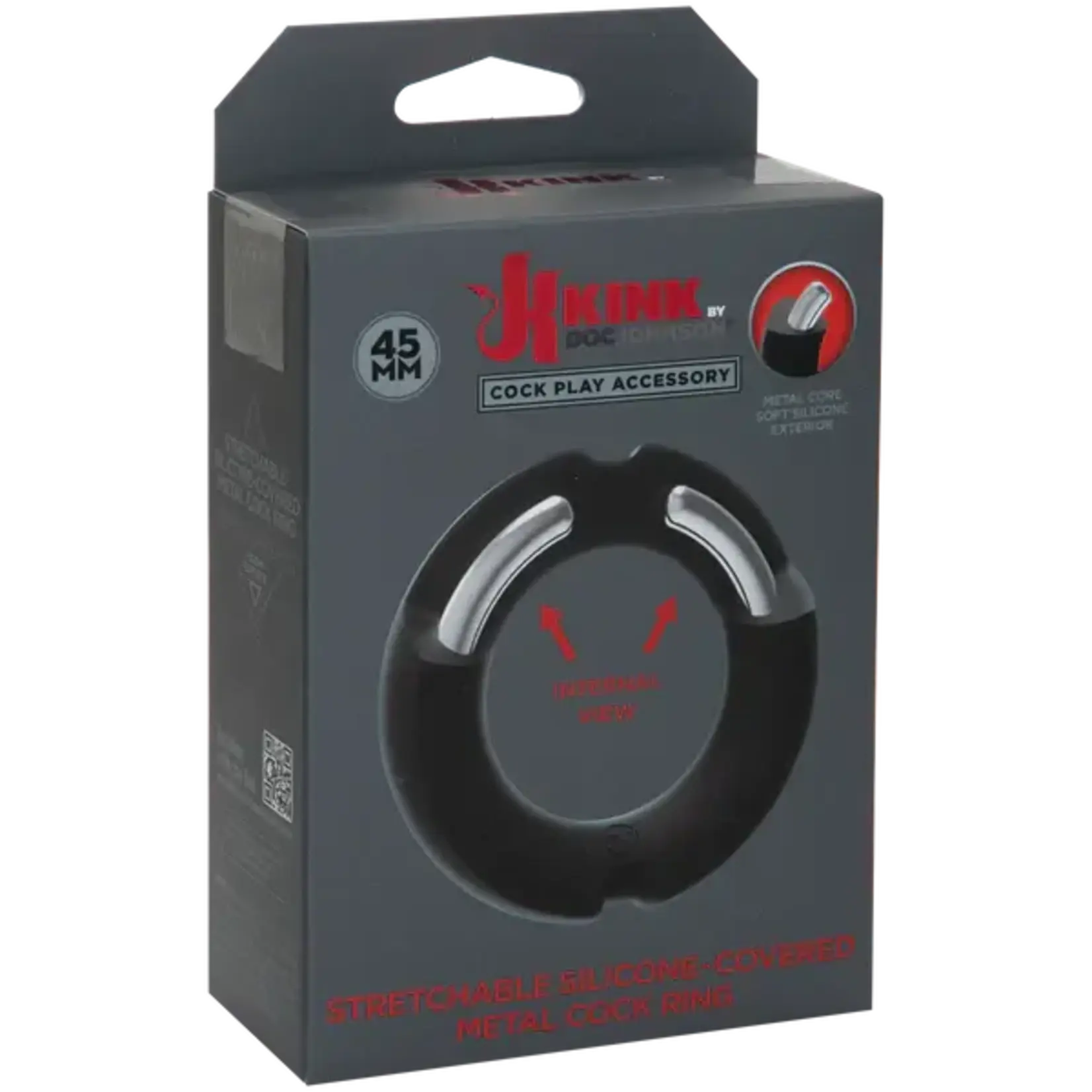 KINK - SILICONE-COVERED METAL COCK RING - 45MM BLACK