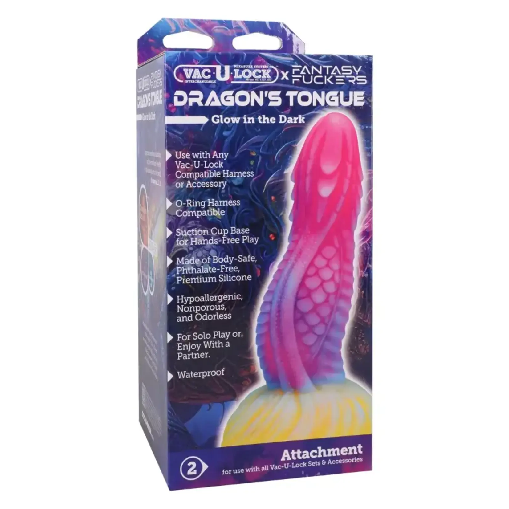 DOC JOHNSON VAC-U-LOC X FANTASY FUCKERS - GLOW IN THE DARK - DRAGON'S TONGUE