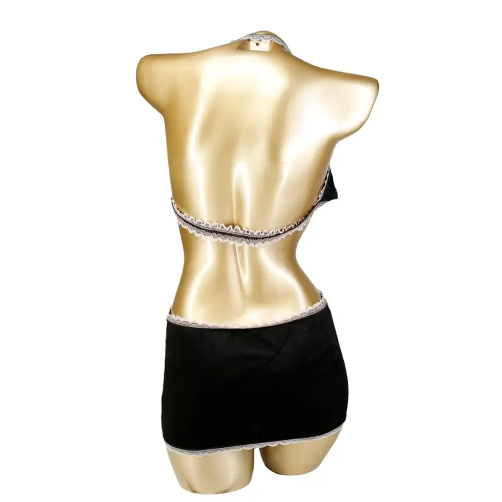SEXY MINI TOP IN BLACK VELVET WITH WHITE LACE - O/S