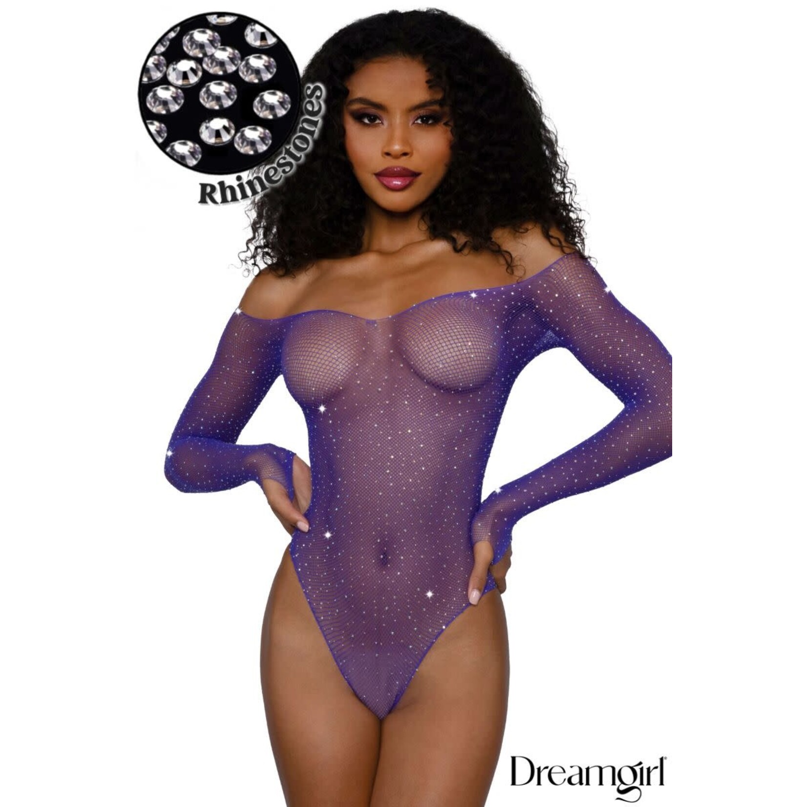 DREAMGIRL LINGERIE RHINESTONE FISHNET TEDDY - VIOLET