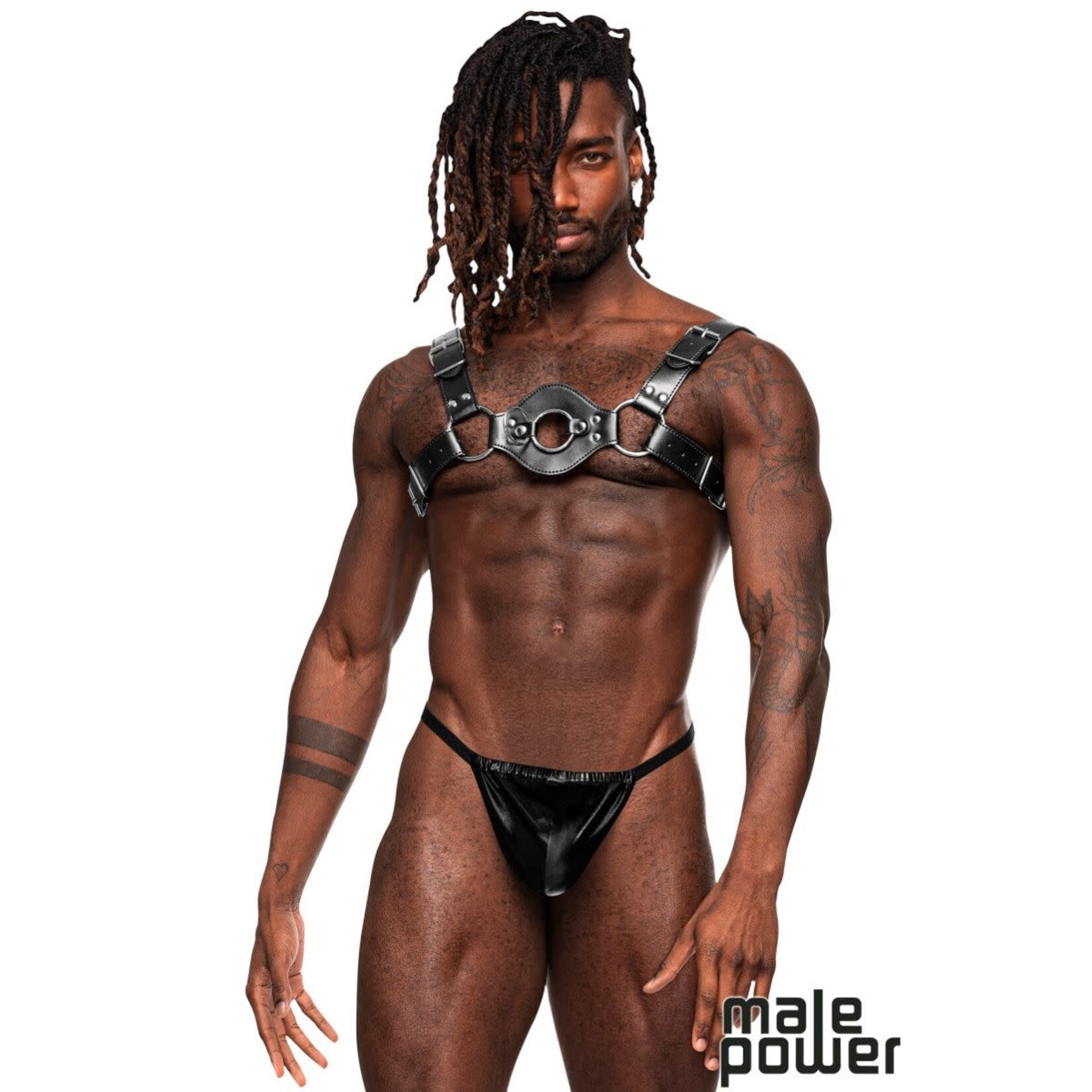 MALE POWER PU LEATHER CHEST HARNESS LIBRA - BLACK - OS