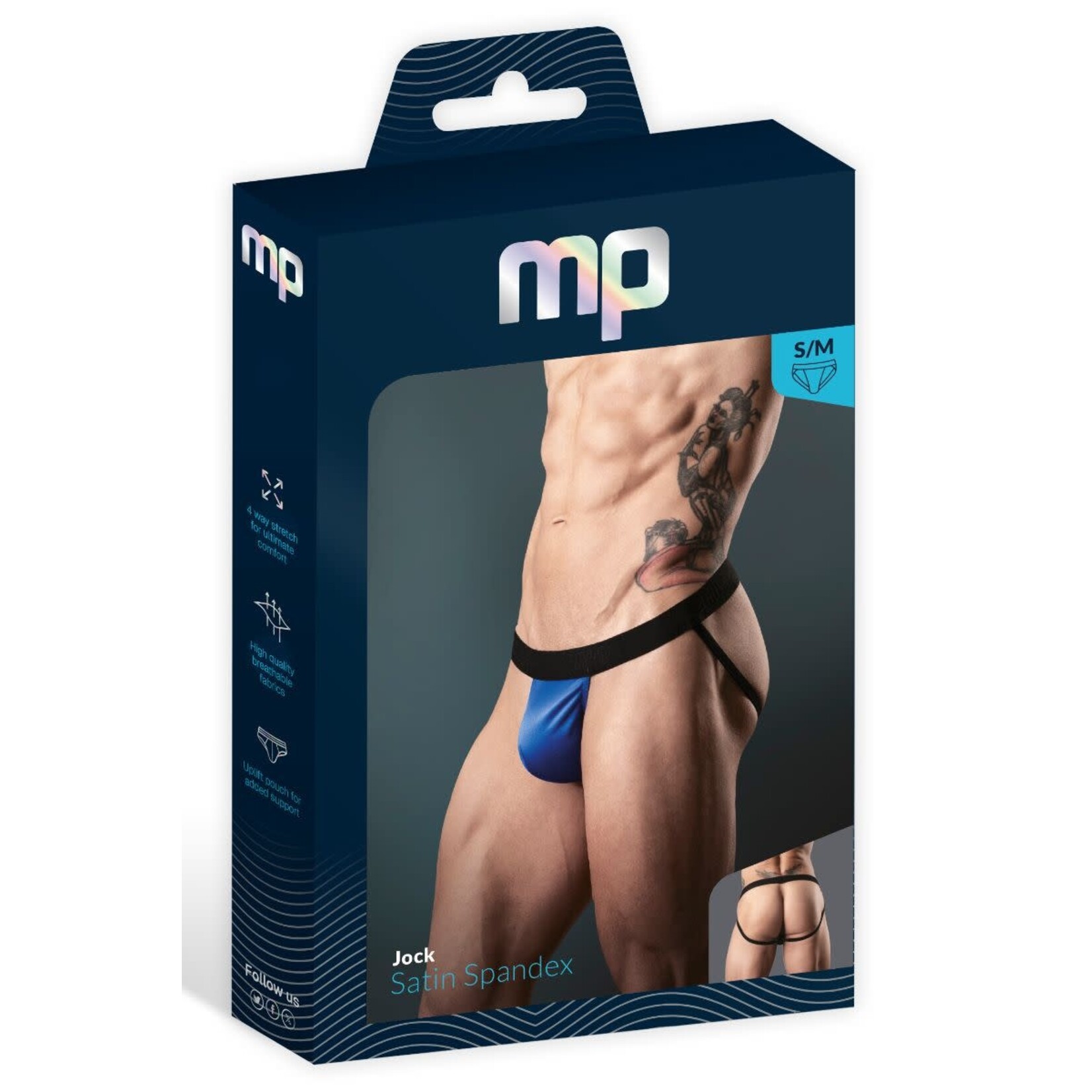 MALE POWER SATIN SPANDEX JOCK - BLUE - L/XL