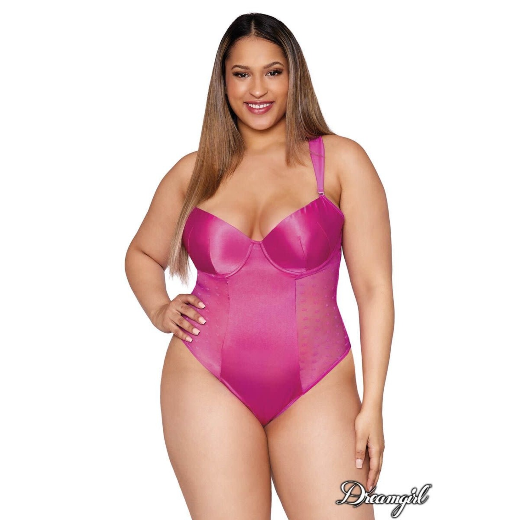 DREAMGIRL LINGERIE HEART TEDDY - PINK - 2XL