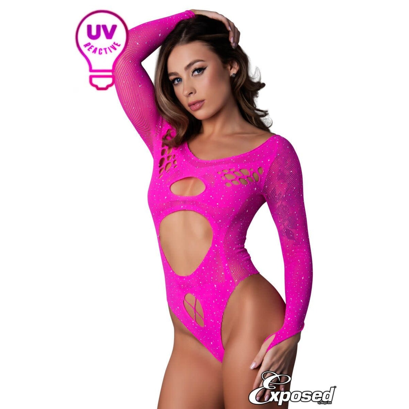 CRYSTAL & UV TEDDY - HOT PINK - O/S
