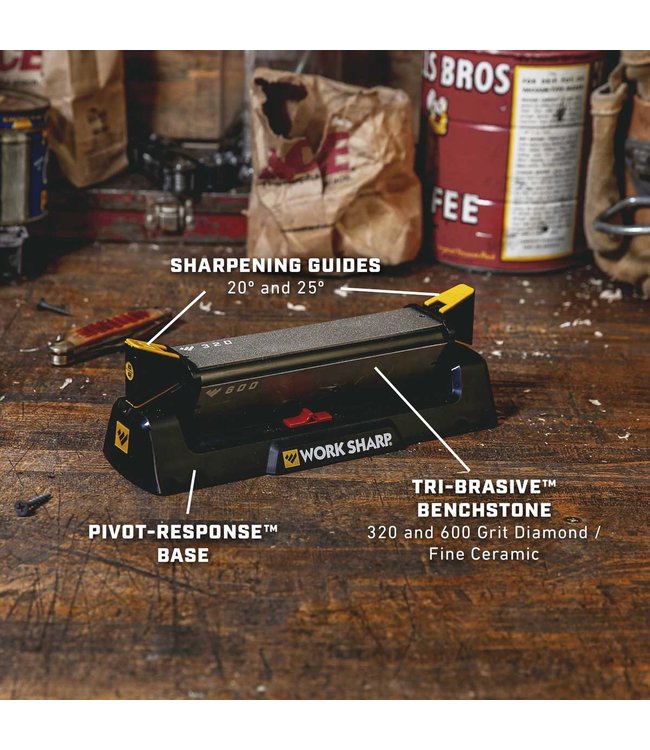 Work Sharp Benchstone Knife Sharpener With Tri-Brasive And Pivot-Response