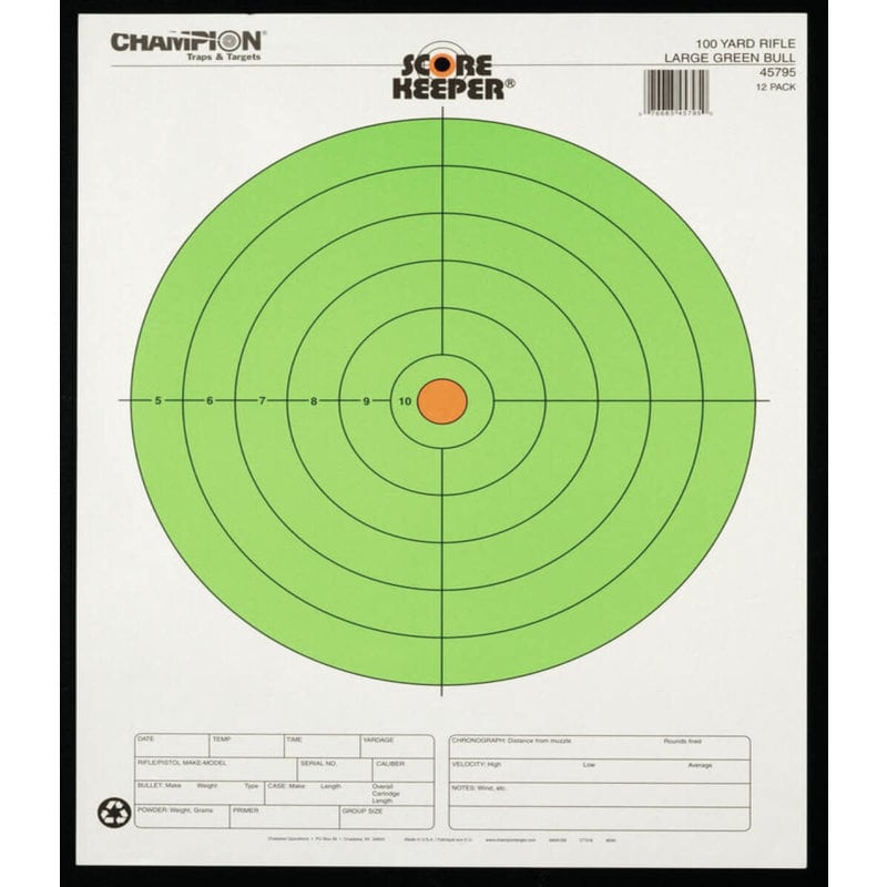 Champion Score Keeper Paper Target Fluorescent Green Bullseye (12Pk)