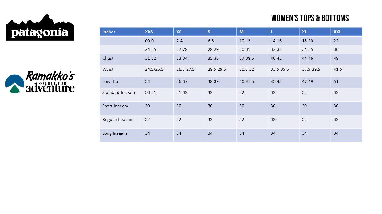 Women's Apparel Size Chart