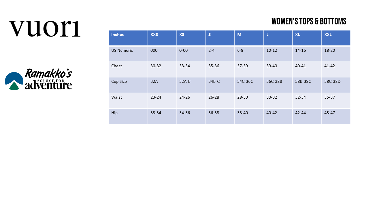 Women's Apparel Size Charts - Ramakko's Source For Adventure