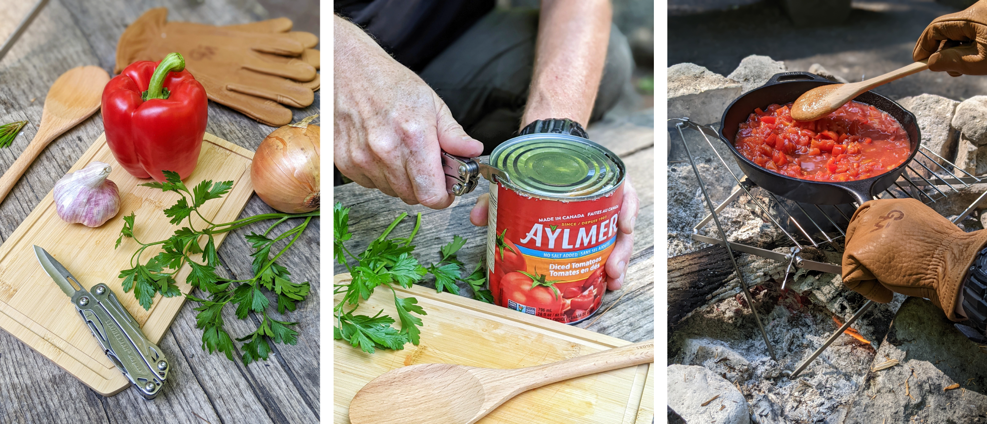 Ingredients for Shakshuka over campfire