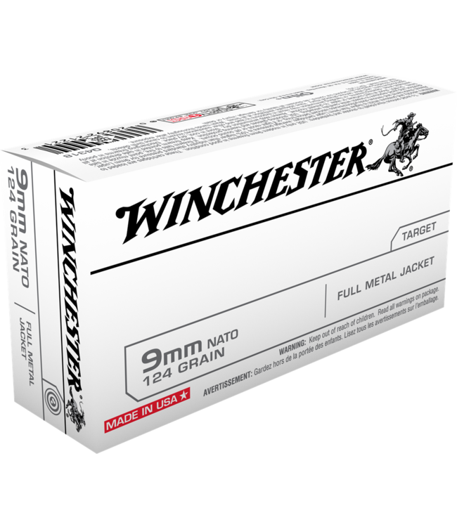 Winchester USA 9mm NATO 124Gr FMJ (Brass) [Bulk 500Rnd/Case]