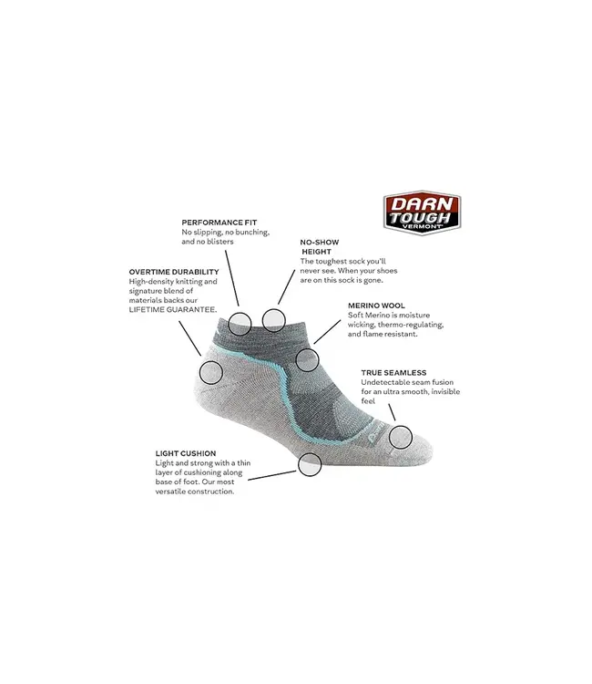 Darn Tough Women's Light Hiker No Show Lightweight Hiking Sock