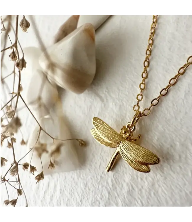 Pika & Bear "Ethel" Dragonfly Charm Necklace In Gold